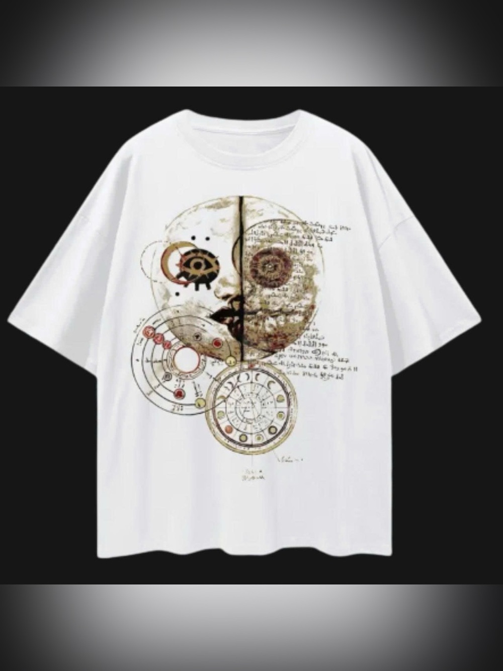 Men's White Graphic T-Shirt with Vintage Astronomical Print